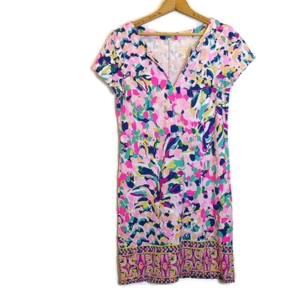 Lilly Pulitzer Size S Sophiletta Dress Pina Colada Club V Neck Dress Style 27686 - Picture 1 of 12